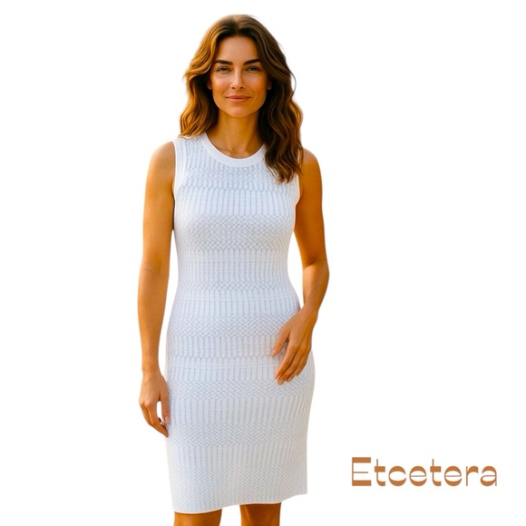 Anthropologie Etcetera White Blue Cottage Crocheted Sweater Dress NWOT Size S - Picture 1 of 13